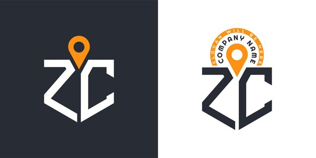 ZC Ubicación Logo Bundle Carta ZC Logo Iconos de doble vector para el reclutamiento y la navegación
