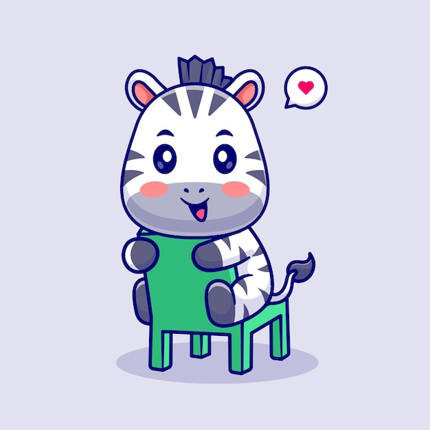 Zebra linda sentada en una silla Icono vectorial de dibujos animados Ilustración Icono de naturaleza animal Icono plano aislado Vector