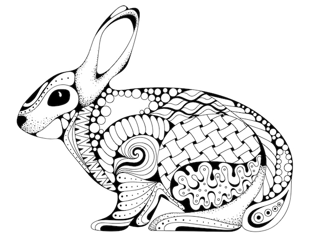 Vector zen enredo estilizado conejo dibujado a mano vintage doodle vector ilustración para pascua