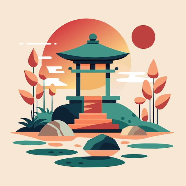 Vector zen garden serenity encuentra la paz en medio del caos con un jardín japonés minimalista