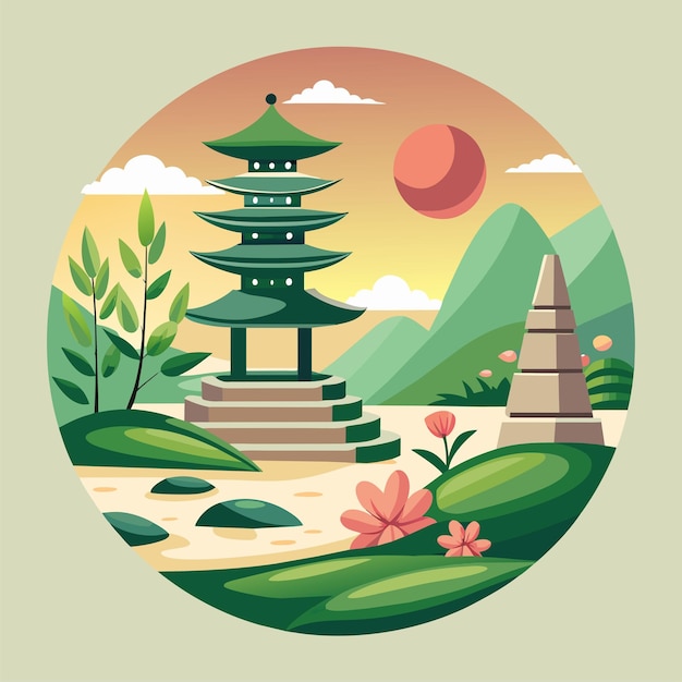 Vector zen garden serenity encuentra la paz en medio del caos con un jardín japonés minimalista