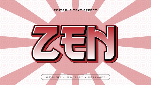 Zen rojo y blanco efecto de texto 3D editable estilo de fuente Japón efecto de texto japonés