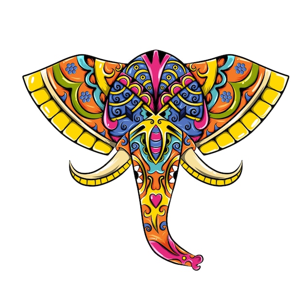 El zentangle coloreado del elefante cabeza