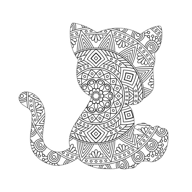 Zentangle gato mandala página para colorear para adultos navidad gato floral animal antiestrés libro para colorear