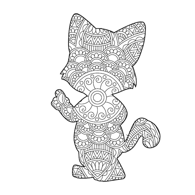 Zentangle gato mandala página para colorear para adultos navidad gato floral animal antiestrés libro para colorear