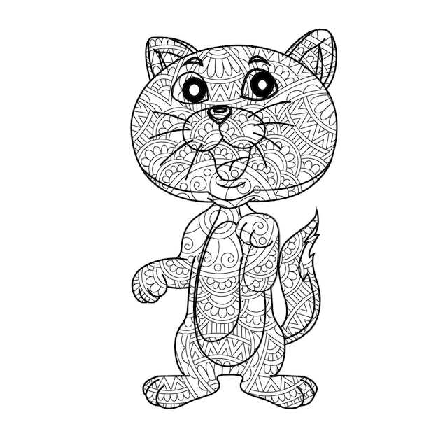 Zentangle gato mandala página para colorear para adultos navidad gato floral animal antiestrés libro para colorear