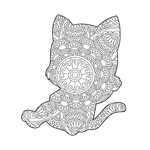 Zentangle gato mandala página para colorear para adultos navidad gato floral animal antiestrés libro para colorear