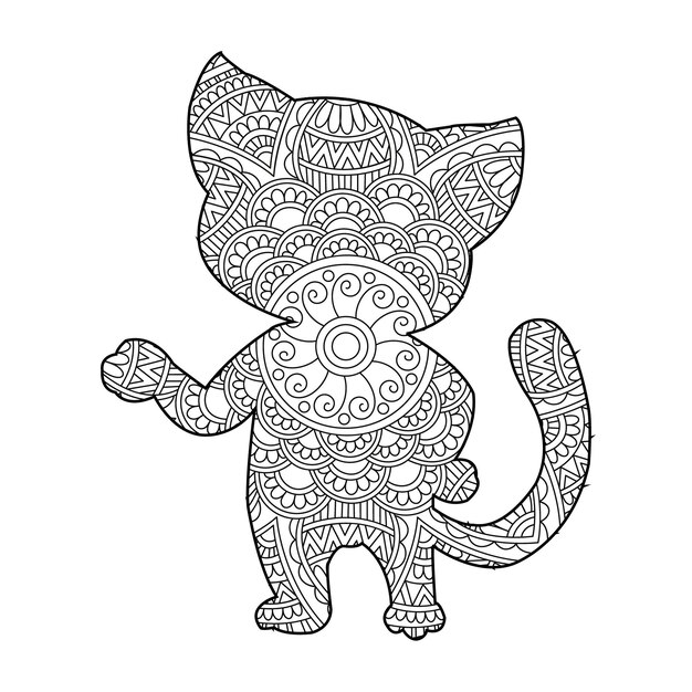 Zentangle gato mandala página para colorear para adultos navidad gato floral animal antiestrés libro para colorear