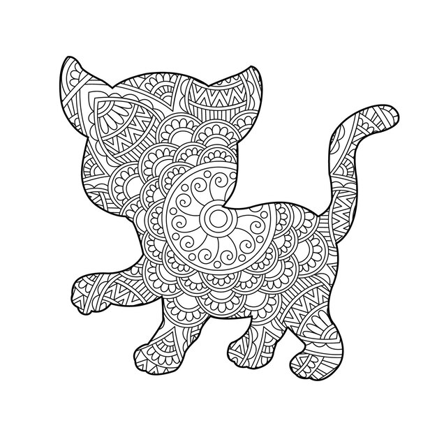 Zentangle gato mandala página para colorear para adultos navidad gato floral animal antiestrés libro para colorear