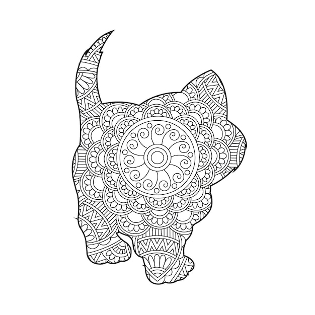 Zentangle gato mandala página para colorear para adultos navidad gato floral animal antiestrés libro para colorear