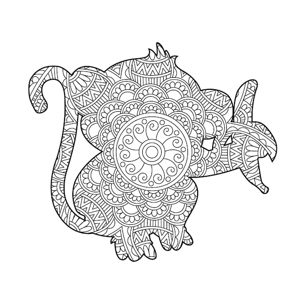 Vector zentangle mono mandala página para colorear para adultos libro para colorear de animales página para colorear antiestrés