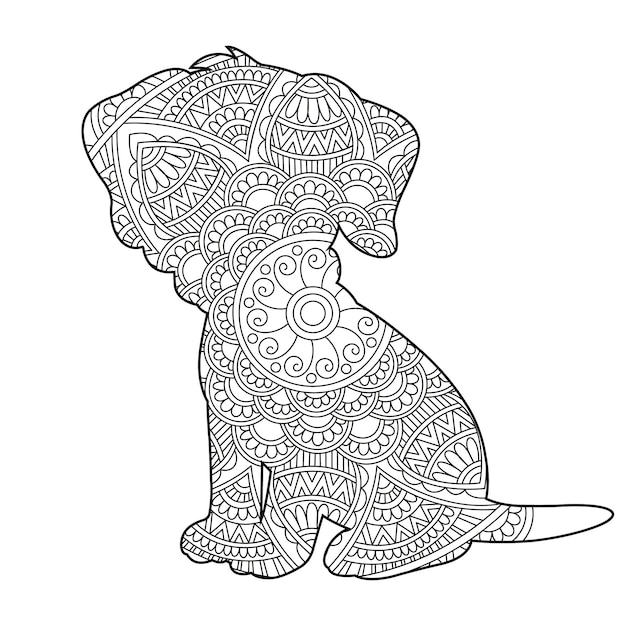 Zentangle perro mandala página para colorear para adultos navidad perro y animal floral libro para colorear antistr