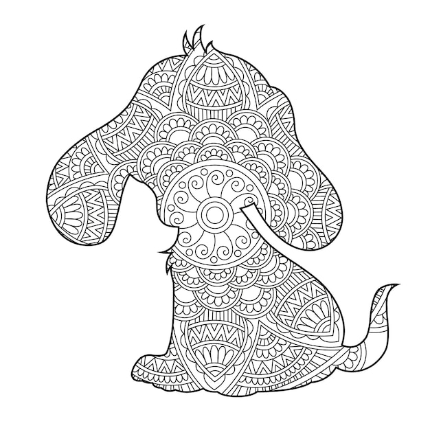 Zentangle perro mandala página para colorear para adultos navidad perro y animal floral libro para colorear antistr