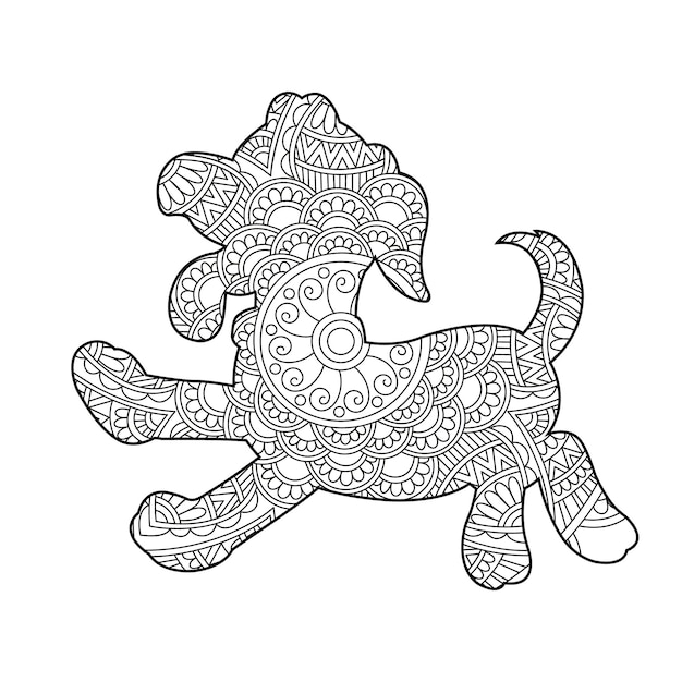 Zentangle perro mandala página para colorear para adultos navidad perro y animal floral libro para colorear antistr