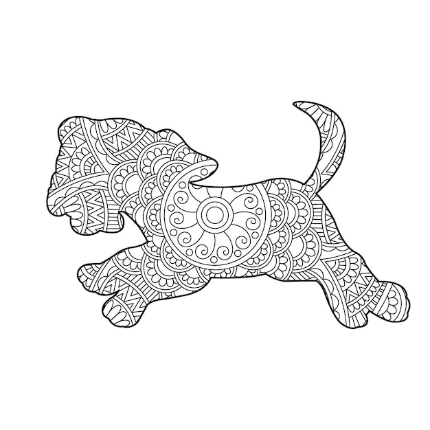 Zentangle perro mandala página para colorear para adultos navidad perro y animal floral libro para colorear antistr