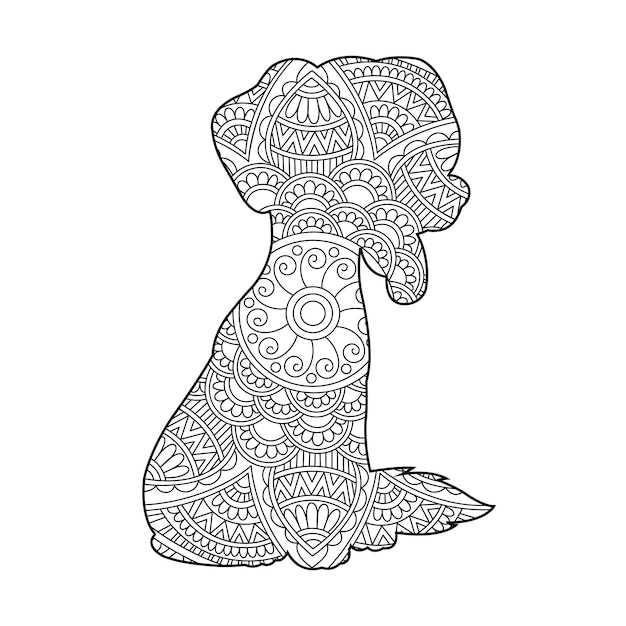 Zentangle perro mandala página para colorear para adultos navidad perro y animal floral libro para colorear antistr