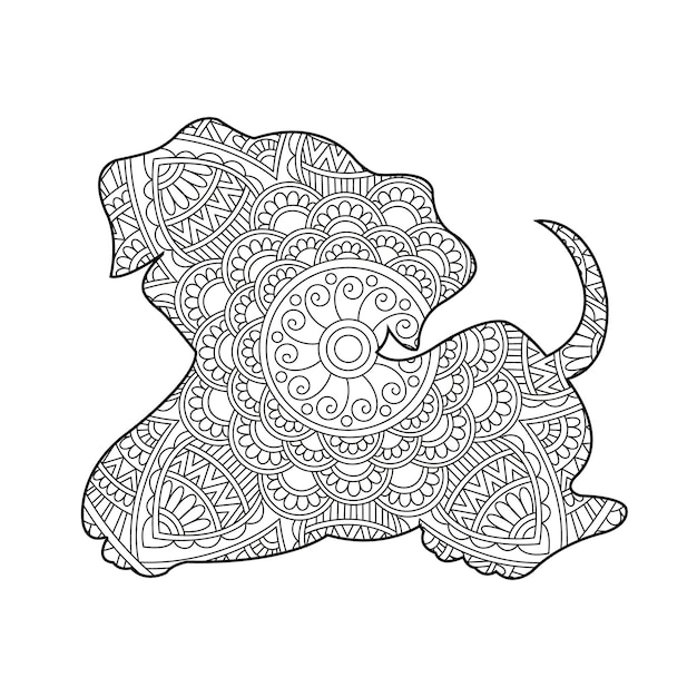 Zentangle perro mandala página para colorear para adultos navidad perro y animal floral libro para colorear