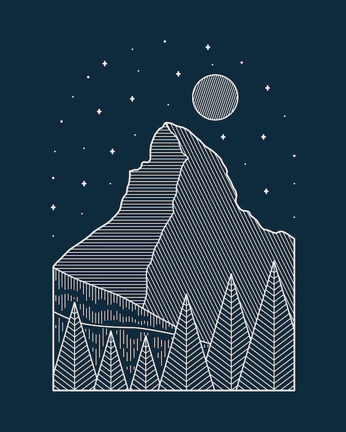 Vector zermatt matterhorn montaña suiza en el diseño vectorial de línea mono.