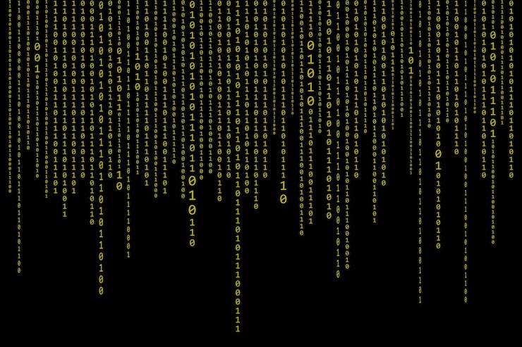 Vector zero one binary code flowing abstract matrix digital art with binary computer code