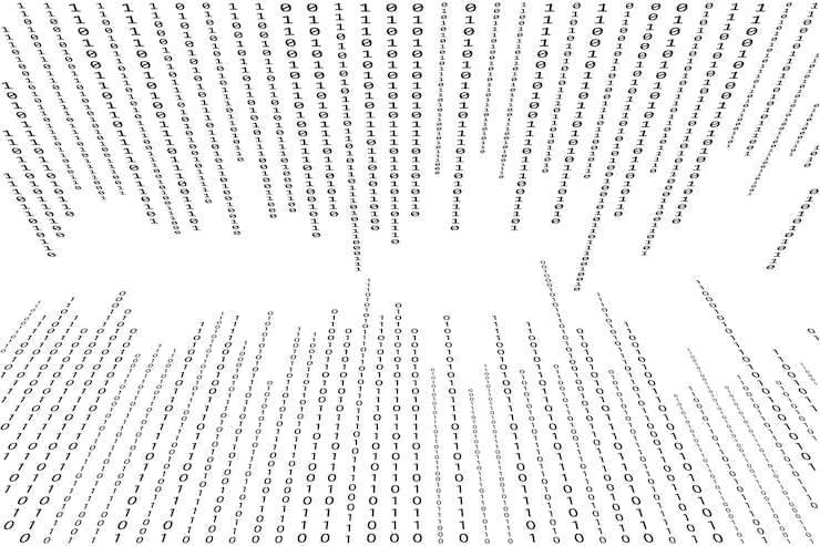 Vector zero one binary code flowing abstract matrix digital art with binary computer code