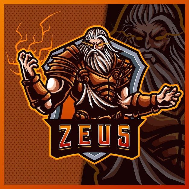 Vector zeus thunder god mascot esport logo design ilustraciones vector plantilla, logo de storm god para el juego de equipo streamer youtuber banner twitch discord