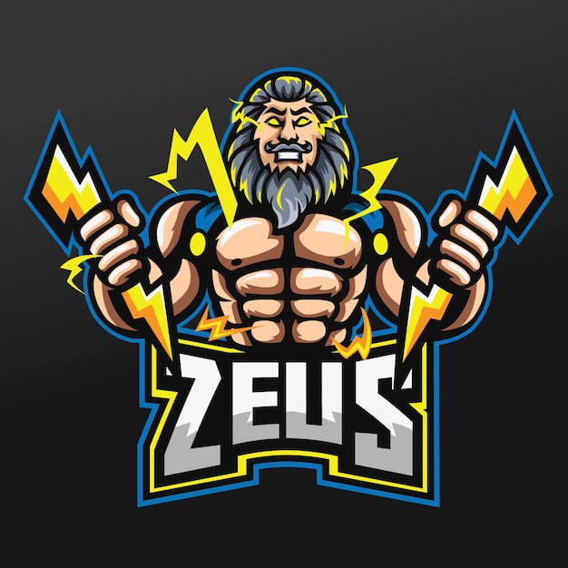 Zeus Thunder Gods Mascot Sport Illustration Design para Logo Esport Gaming Team Squad