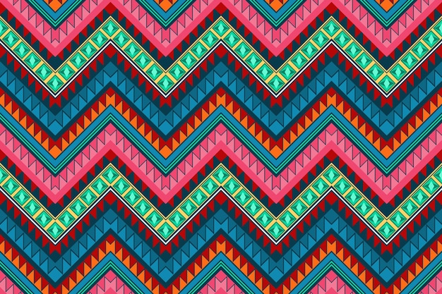 Zigzag colorido vintage azteca étnica geométrica oriental sin fisuras patrón tradicional. diseño de fondo, alfombra, fondo de pantalla, ropa, envoltura, batik, tela. estilo de bordado. vector.