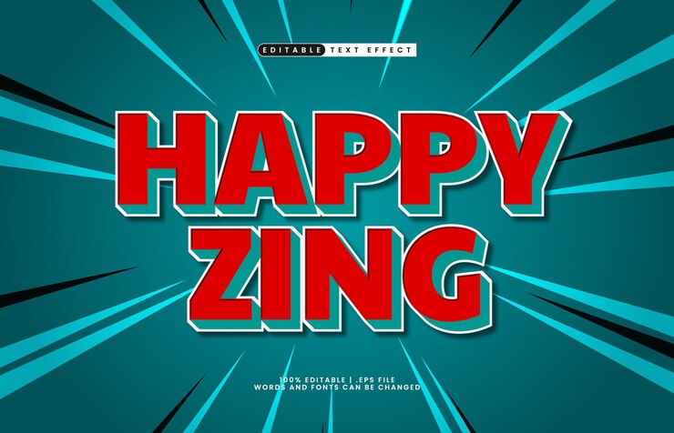 Vector zing feliz efecto de texto editable con un niño y estilo de texto feliz