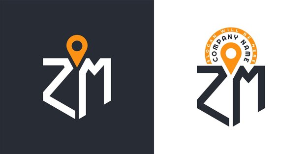 ZM Location Logo Bundle Letter ZM Logo Dual Vector Icons para el reclutamiento y la navegación