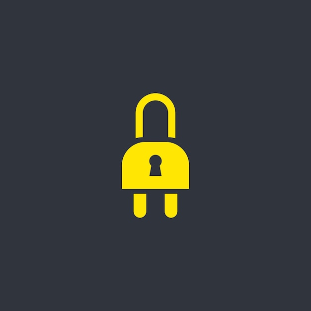 El zócalo del logotipo de seguridad eléctrica del logotipo seguro eléctrico se combina con el concepto del logotipo del candado