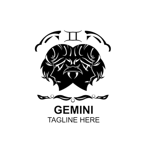 Zodiac gemini horóscopo astrología logo vector en blanco y negro silueta diseño moderno Símbolo elegante y plantilla de icono estético