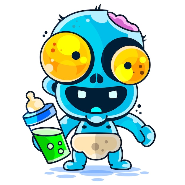 Zombi bebé gateando con imágenes prediseñadas de pañales. ilustración vectorial