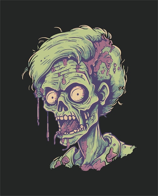 Vector un zombi de cabeza verde y fondo negro.