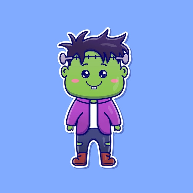 Zombi de dibujos animados lindo en ilustración vectorial. Vector de caracteres aislados. estilo de dibujos animados plana