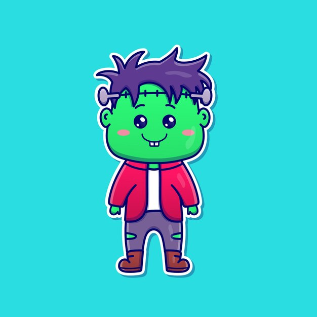 Zombi de dibujos animados lindo en ilustración vectorial. Vector de caracteres aislados. estilo de dibujos animados plana