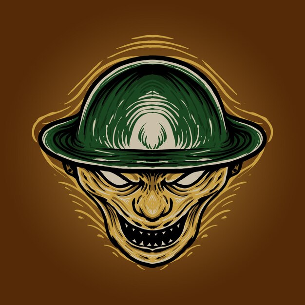 El zombi con la ilustración de vector de sombrero verde