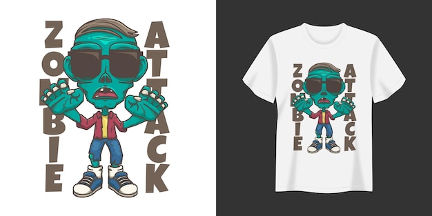Zombie Attack Illustration Diseño de impresión de camisetas y prendas de vestir