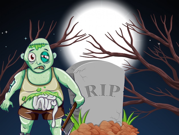 Vector un zombie en el cementerio