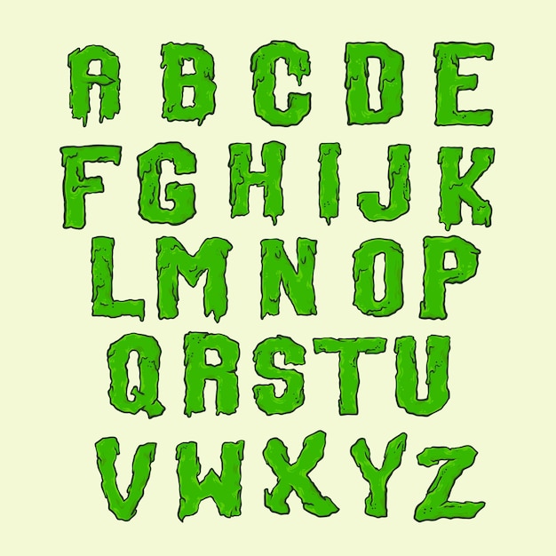 Zombie Font Alfabeto un fondo verde con un alfabeto verde y las letras del alfabeto