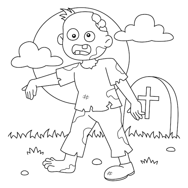 Vector zombie halloween página para colorear para niños