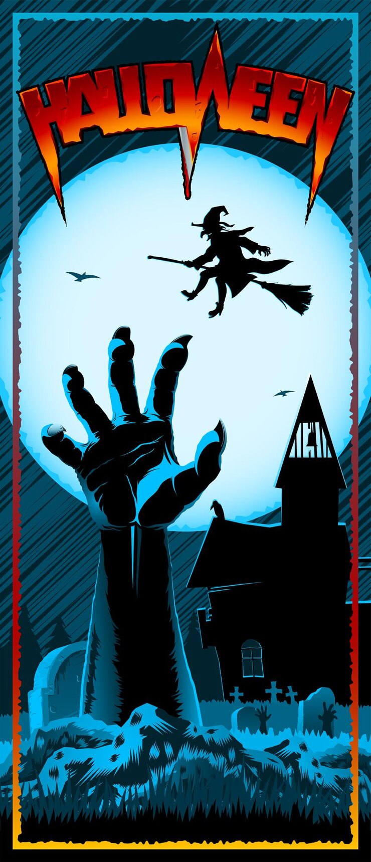 Zombie Hand Cemetery Halloween Vintage Print Folleto Flyer Invitación Tarjeta