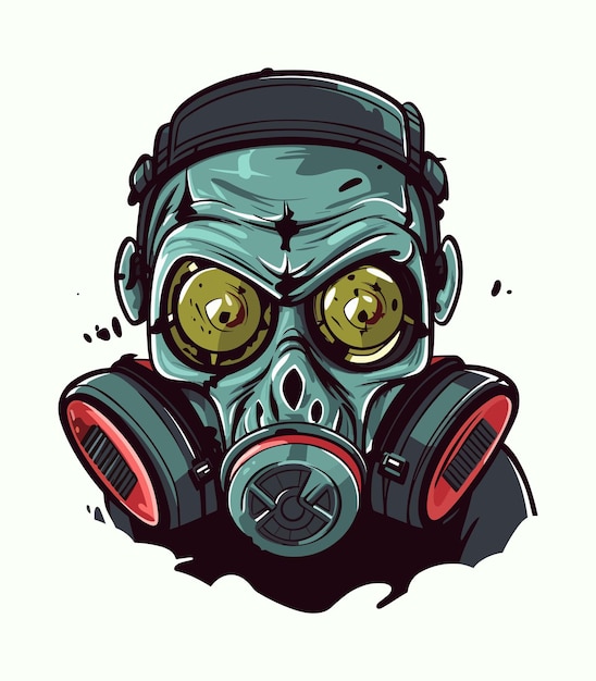 Zombie con máscara de gas dibujado a mano ilustración de diseño de logotipo