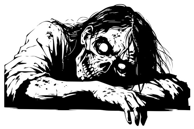 Vector zombie, oficinista, mano, dibujado, tinta, bosquejo, grabado, estilo, vector, ilustración