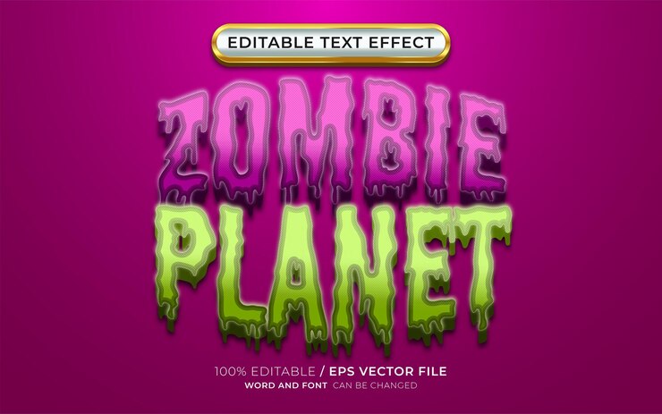 Vector zombie planet 3d efecto de texto editable temática de halloween