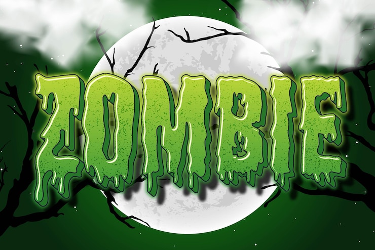 Vector zombie tipografía letras efecto de texto editable plantilla de estilo de fuente fondo de luna llena de halloween