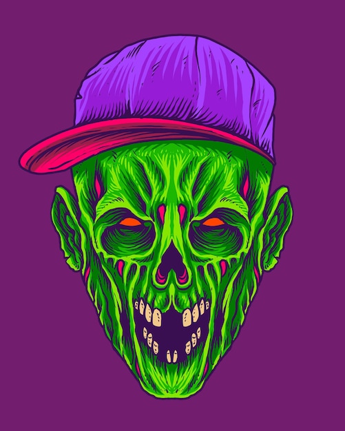 Zombie verde aterrador con sombrero urbano
