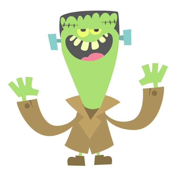 Vector zombie verde gracioso de dibujos animados