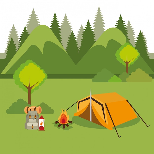 zona de acampada con escena de tienda