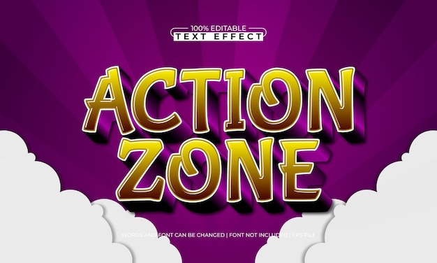 zona de acción efecto de texto editable con un estilo de texto de juegos y niños