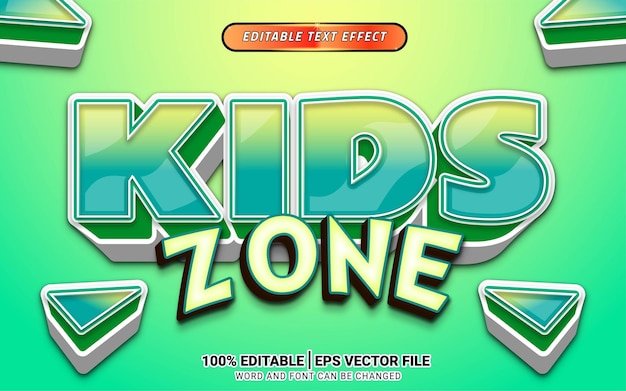 Zona infantil juguetona con diseño de plantilla de efecto de texto 3d de color verde fresco